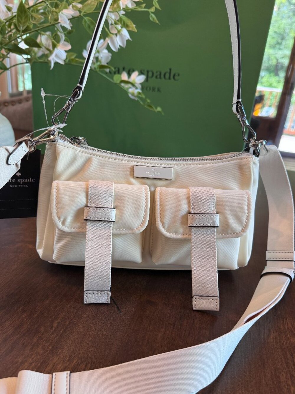 NWT Kate Spade Carter Cargo Nylon Messenger Crossbody Many Pockets in Meringue
